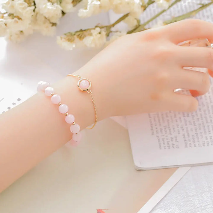 Buddha Stones Sun Stone Strawberry Quartz Crystal Positive Bracelet - BWOOOH - Pink Crystal - Bracelet