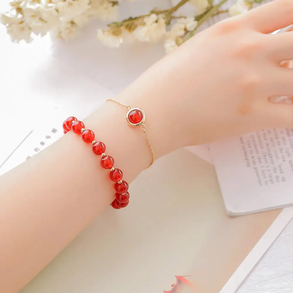 Buddha Stones Sun Stone Strawberry Quartz Crystal Positive Bracelet - BWOOOH - Red Agate - Bracelet