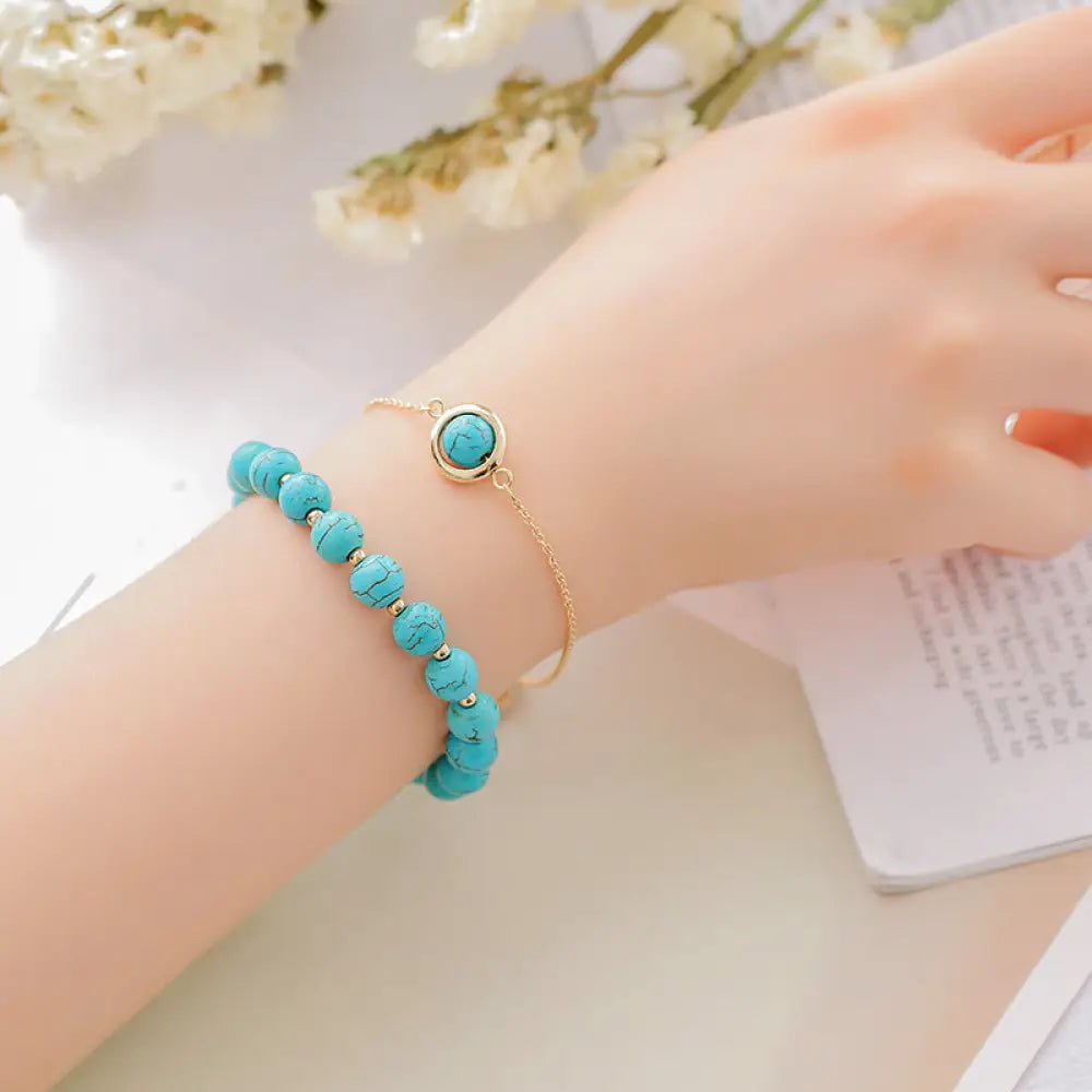 Buddha Stones Sun Stone Strawberry Quartz Crystal Positive Bracelet - BWOOOH - Turquoise - Bracelet