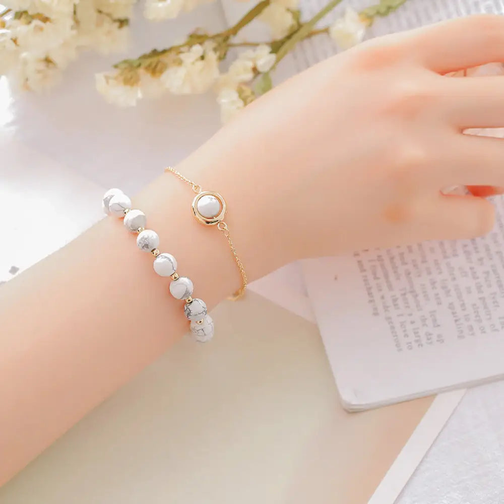 Buddha Stones Sun Stone Strawberry Quartz Crystal Positive Bracelet - BWOOOH - White Turquoise - Bracelet