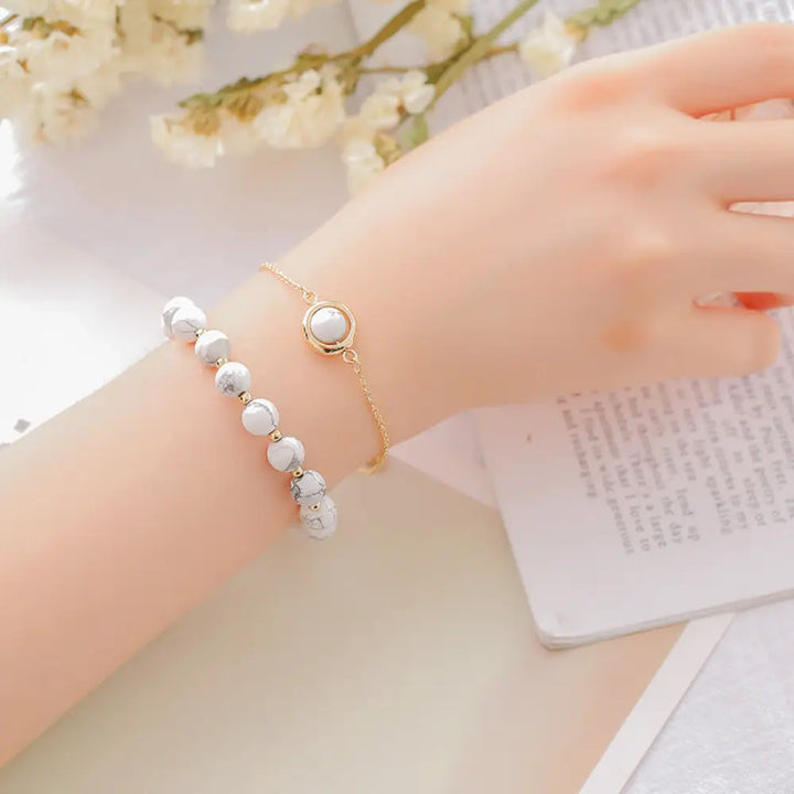 Buddha Stones Sun Stone Strawberry Quartz Crystal Positive Bracelet - BWOOOH - White Turquoise - Bracelet
