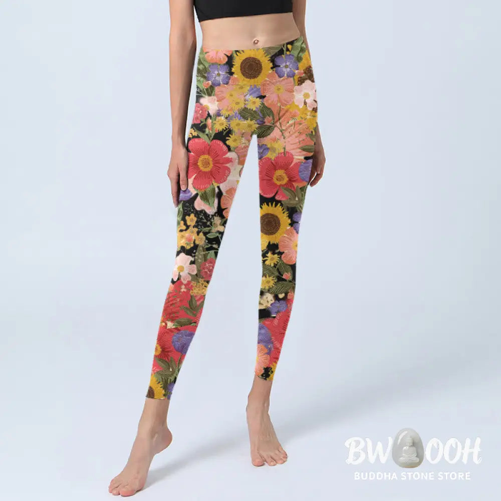 BWOOOH printed yoga leggings - Sunflowers Pink Purple Flowers Print Spo