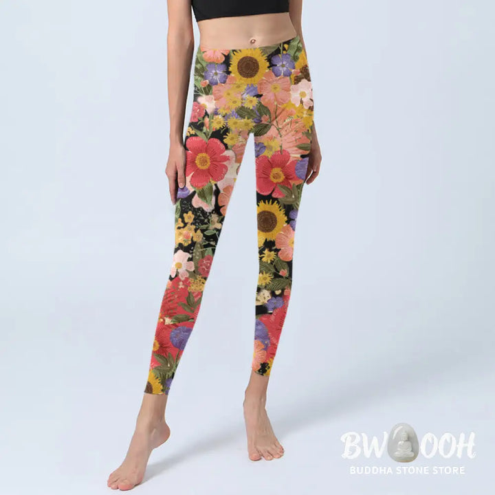 BWOOOH printed yoga leggings - Sunflowers Pink Purple Flowers Print Spo