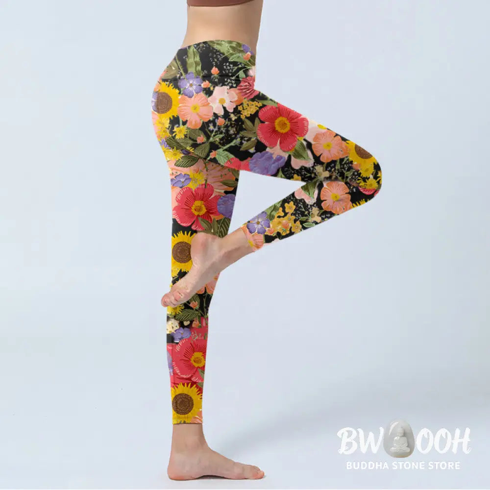 BWOOOH printed yoga leggings - Sunflowers Pink Purple Flowers Print Spo