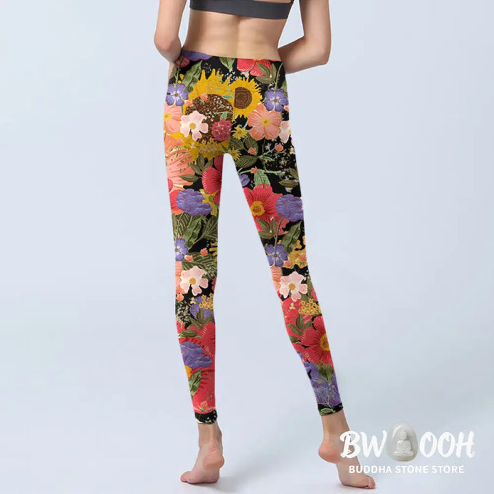 BWOOOH printed yoga leggings - Sunflowers Pink Purple Flowers Print Spo