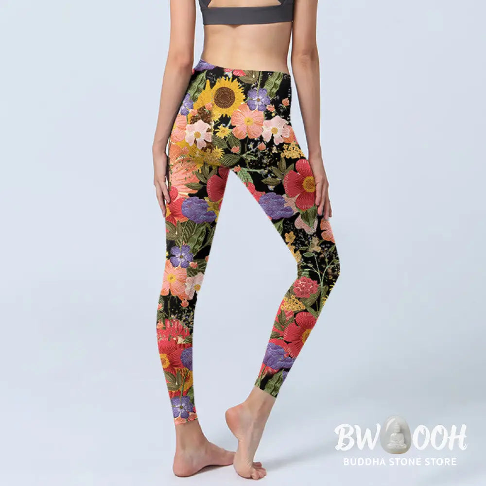 BWOOOH printed yoga leggings - Sunflowers Pink Purple Flowers Print Spo