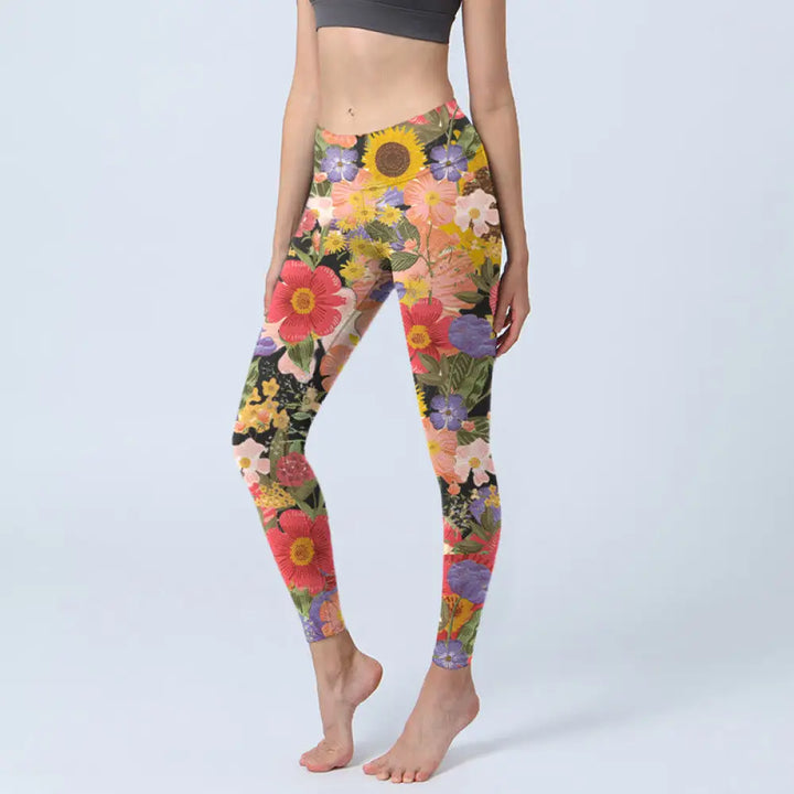BWOOOH printed yoga leggings - Sunflowers Pink Purple Flowers Print Spo