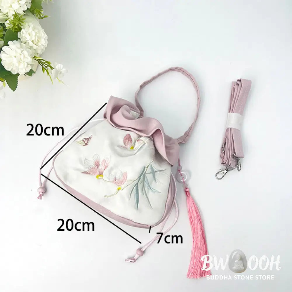 Buddha Stones Suzhou Embroidery Camellia Magnolia Peony Lotus Silk Tote Crossbody Bag Shoulder Bag Handbag - Crossbody
