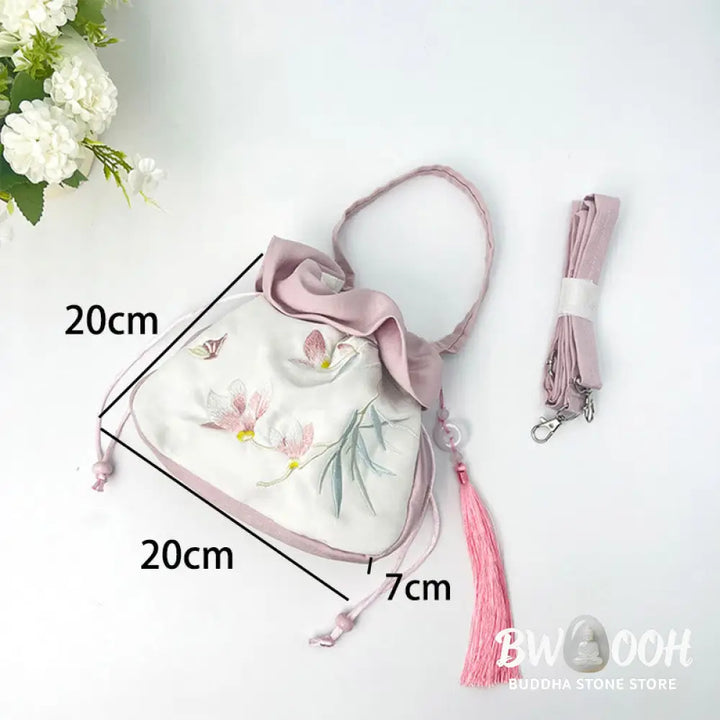 Buddha Stones Suzhou Embroidery Camellia Magnolia Peony Lotus Silk Tote Crossbody Bag Shoulder Bag Handbag - Crossbody