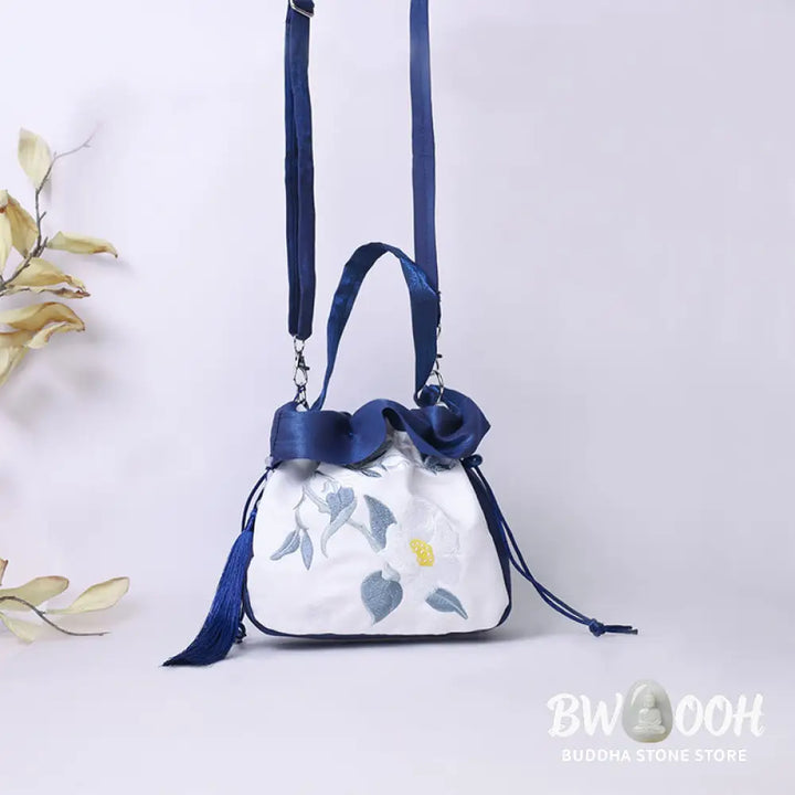 Buddha Stones Suzhou Embroidery Camellia Magnolia Peony Lotus Silk Tote Crossbody Bag Shoulder Bag Handbag - Crossbody