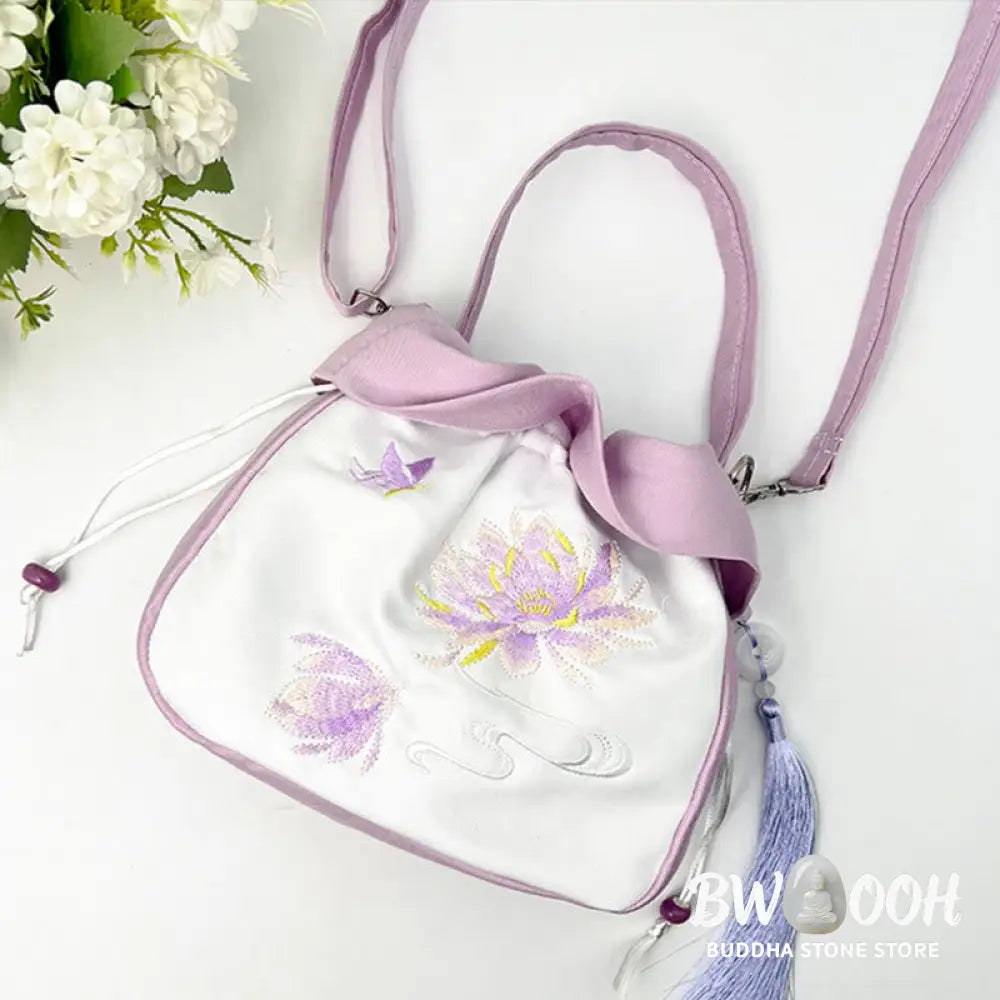 Buddha Stones Suzhou Embroidery Camellia Magnolia Peony Lotus Silk Tote Crossbody Bag Shoulder Bag Handbag - Crossbody