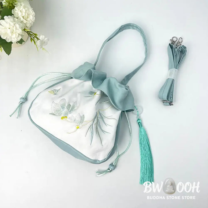 Buddha Stones Suzhou Embroidery Camellia Magnolia Peony Lotus Silk Tote Crossbody Bag Shoulder Bag Handbag - Crossbody