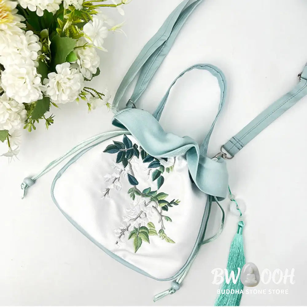 Buddha Stones Suzhou Embroidery Camellia Magnolia Peony Lotus Silk Tote Crossbody Bag Shoulder Bag Handbag - Crossbody