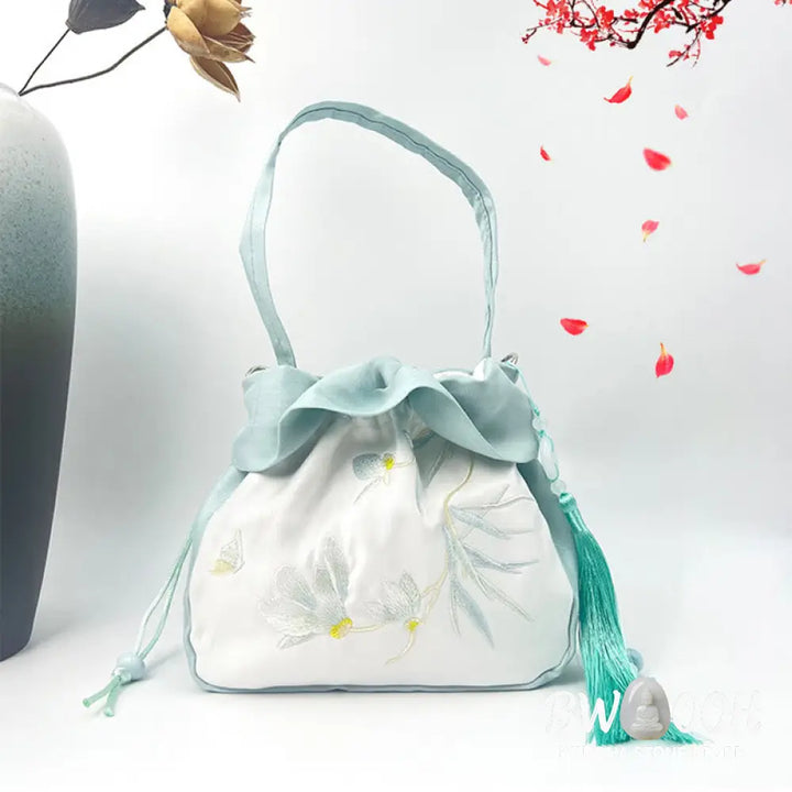 Buddha Stones Suzhou Embroidery Camellia Magnolia Peony Lotus Silk Tote Crossbody Bag Shoulder Bag Handbag - Crossbody