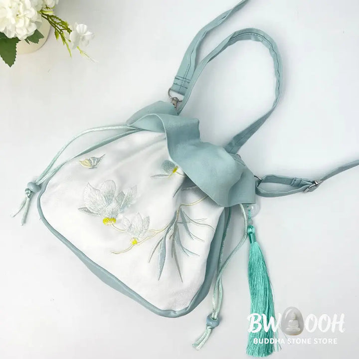 Buddha Stones Suzhou Embroidery Camellia Magnolia Peony Lotus Silk Tote Crossbody Bag Shoulder Bag Handbag - Crossbody