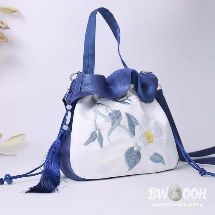 Buddha Stones Suzhou Embroidery Camellia Magnolia Peony Lotus Silk Tote Crossbody Bag Shoulder Bag Handbag - Crossbody