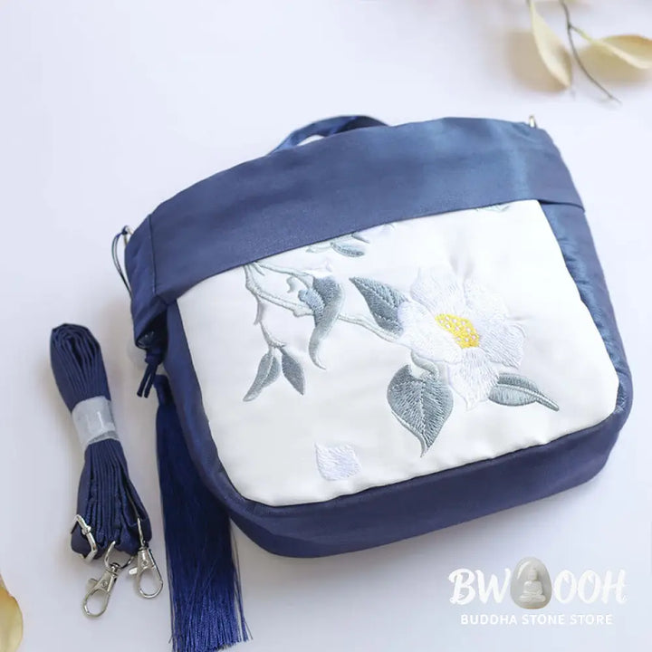 Buddha Stones Suzhou Embroidery Camellia Magnolia Peony Lotus Silk Tote Crossbody Bag Shoulder Bag Handbag - Crossbody