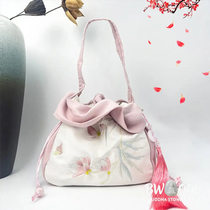 Buddha Stones Suzhou Embroidery Camellia Magnolia Peony Lotus Silk Tote Crossbody Bag Shoulder Bag Handbag - Crossbody