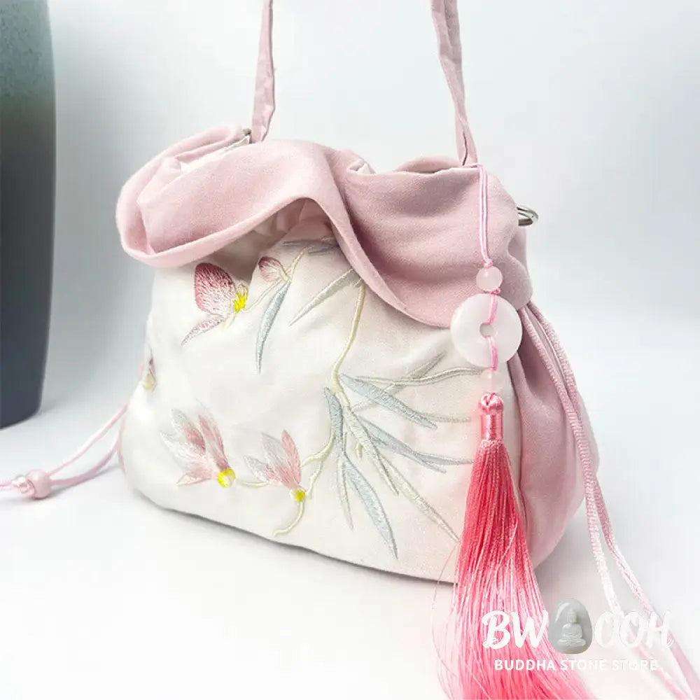 Buddha Stones Suzhou Embroidery Camellia Magnolia Peony Lotus Silk Tote Crossbody Bag Shoulder Bag Handbag - Crossbody