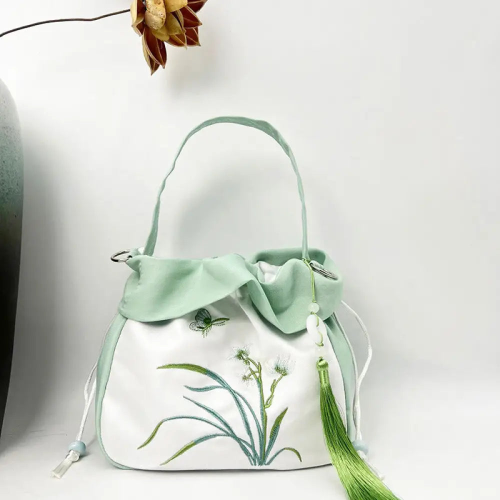 Buddha Stones Suzhou Embroidery Camellia Magnolia Peony Lotus Silk Tote Crossbody Bag Shoulder Bag Handbag - Light