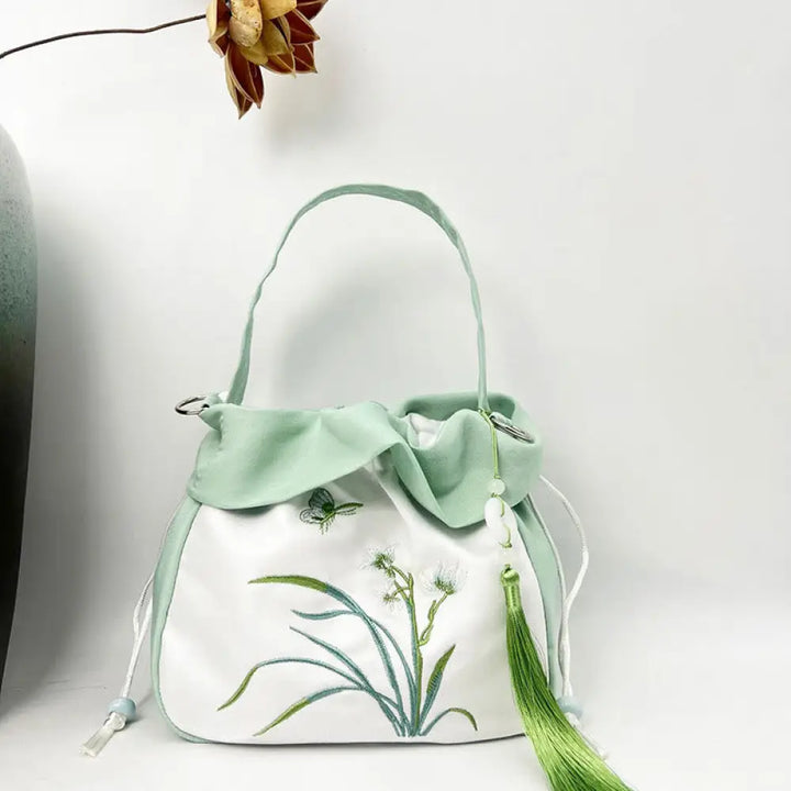 Buddha Stones Suzhou Embroidery Camellia Magnolia Peony Lotus Silk Tote Crossbody Bag Shoulder Bag Handbag - Light
