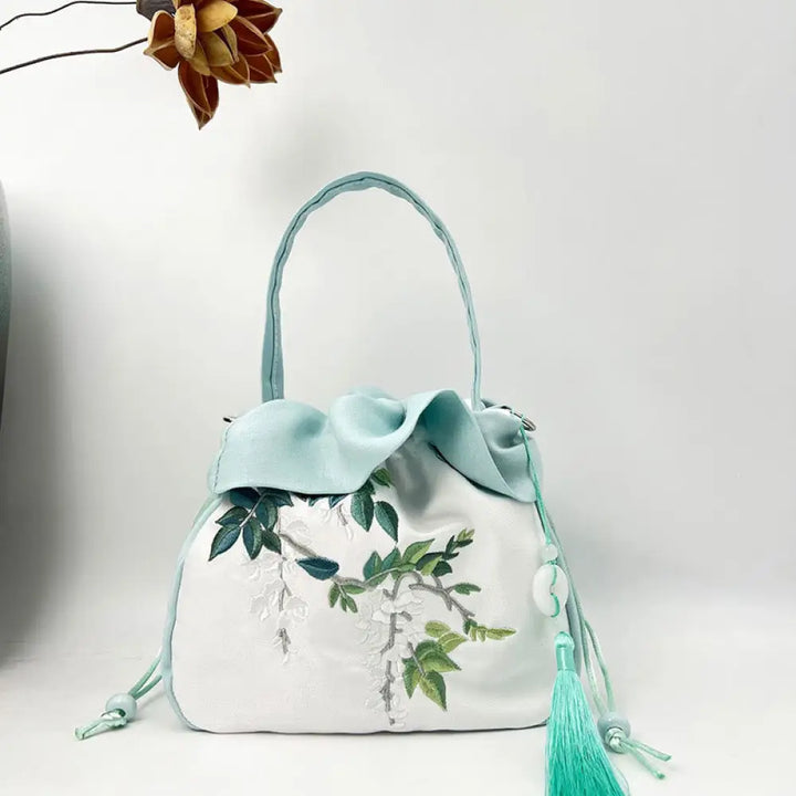 Buddha Stones Suzhou Embroidery Camellia Magnolia Peony Lotus Silk Tote Crossbody Bag Shoulder Bag Handbag - Light