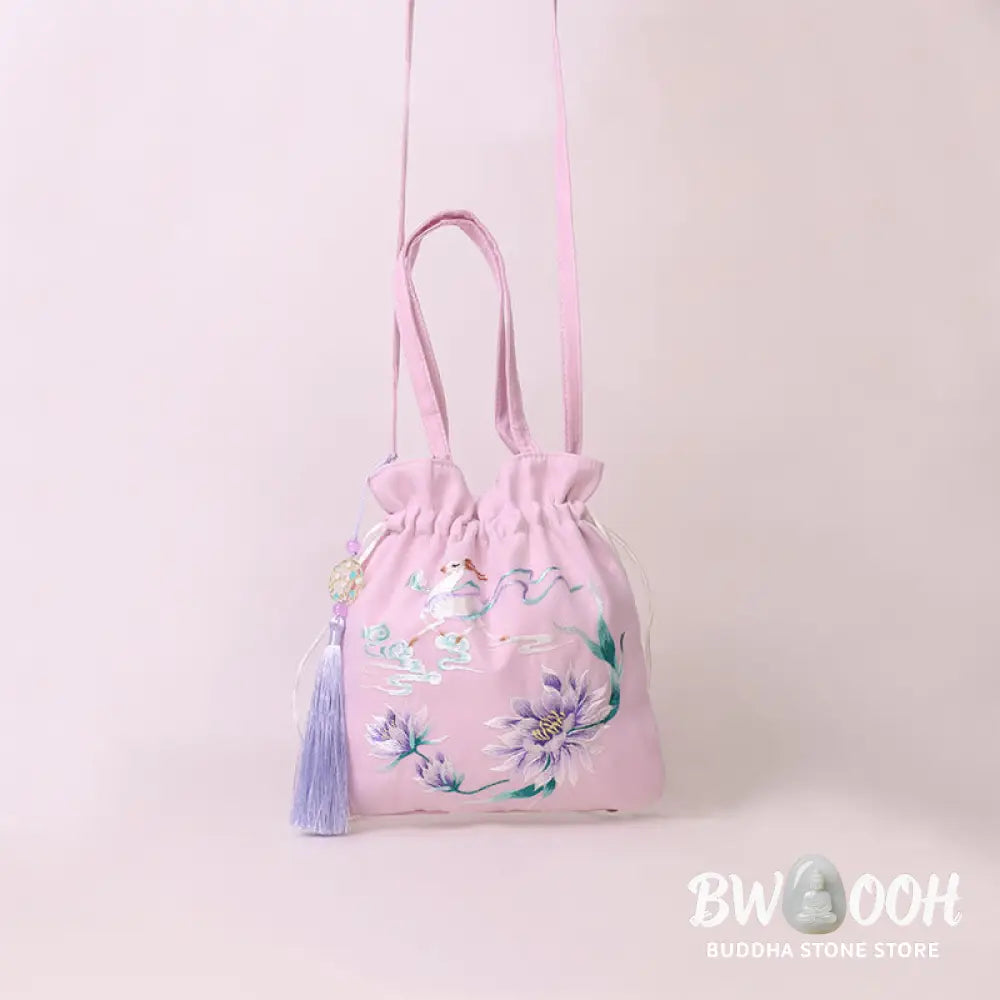 Buddha Stones Suzhou Embroidery Lotus Deer Epiphyllum Peony Rabbit Cotton Linen Tote Crossbody Bag Shoulder Bag Handbag