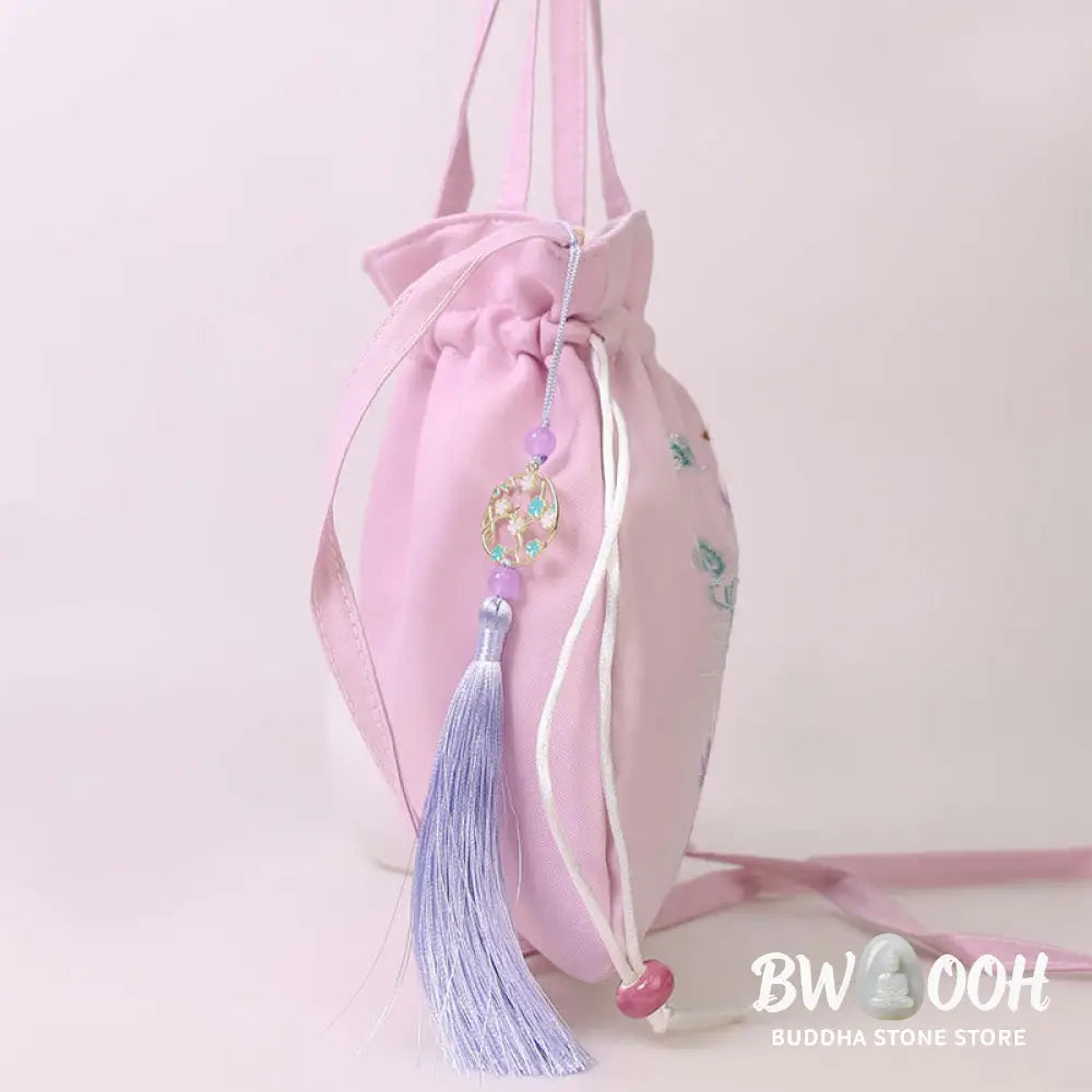 Buddha Stones Suzhou Embroidery Lotus Deer Epiphyllum Peony Rabbit Cotton Linen Tote Crossbody Bag Shoulder Bag Handbag