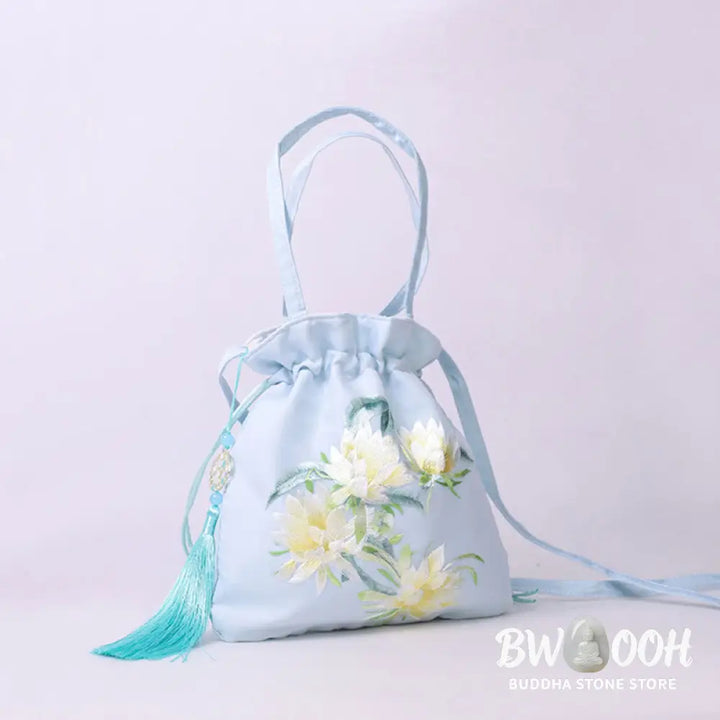 Buddha Stones Suzhou Embroidery Lotus Deer Epiphyllum Peony Rabbit Cotton Linen Tote Crossbody Bag Shoulder Bag Handbag