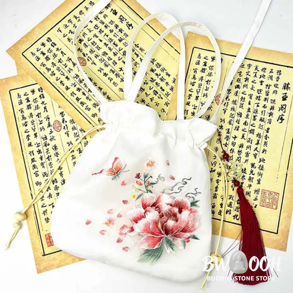 Buddha Stones Suzhou Embroidery Lotus Deer Epiphyllum Peony Rabbit Cotton Linen Tote Crossbody Bag Shoulder Bag Handbag