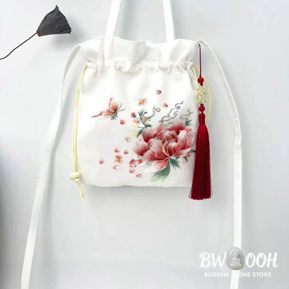 Buddha Stones Suzhou Embroidery Lotus Deer Epiphyllum Peony Rabbit Cotton Linen Tote Crossbody Bag Shoulder Bag Handbag
