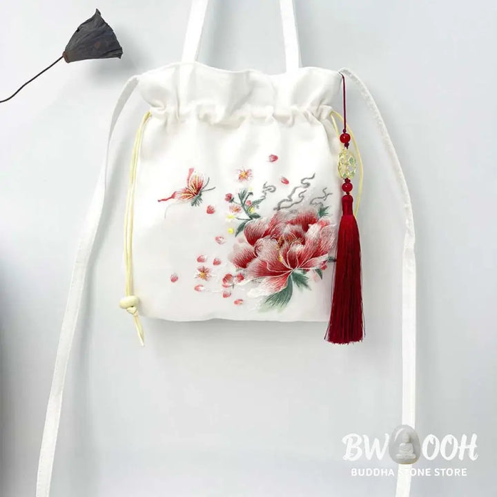 Buddha Stones Suzhou Embroidery Lotus Deer Epiphyllum Peony Rabbit Cotton Linen Tote Crossbody Bag Shoulder Bag Handbag