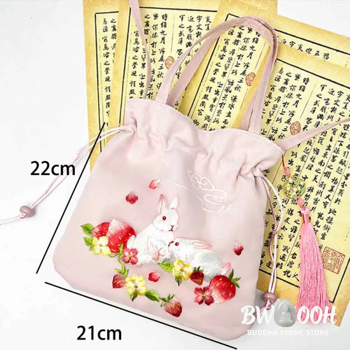 Buddha Stones Suzhou Embroidery Lotus Deer Epiphyllum Peony Rabbit Cotton Linen Tote Crossbody Bag Shoulder Bag Handbag