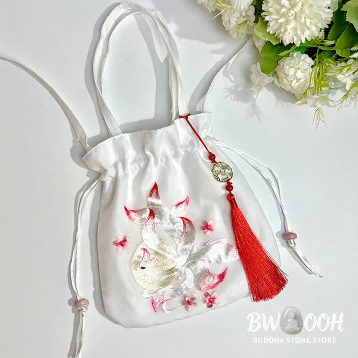 Buddha Stones Suzhou Embroidery Lotus Deer Epiphyllum Peony Rabbit Cotton Linen Tote Crossbody Bag Shoulder Bag Handbag