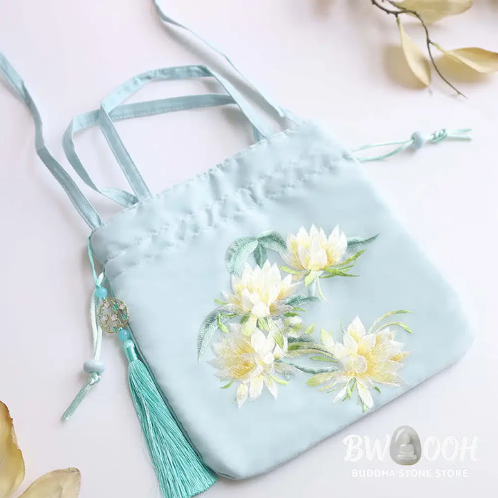 Buddha Stones Suzhou Embroidery Lotus Deer Epiphyllum Peony Rabbit Cotton Linen Tote Crossbody Bag Shoulder Bag Handbag