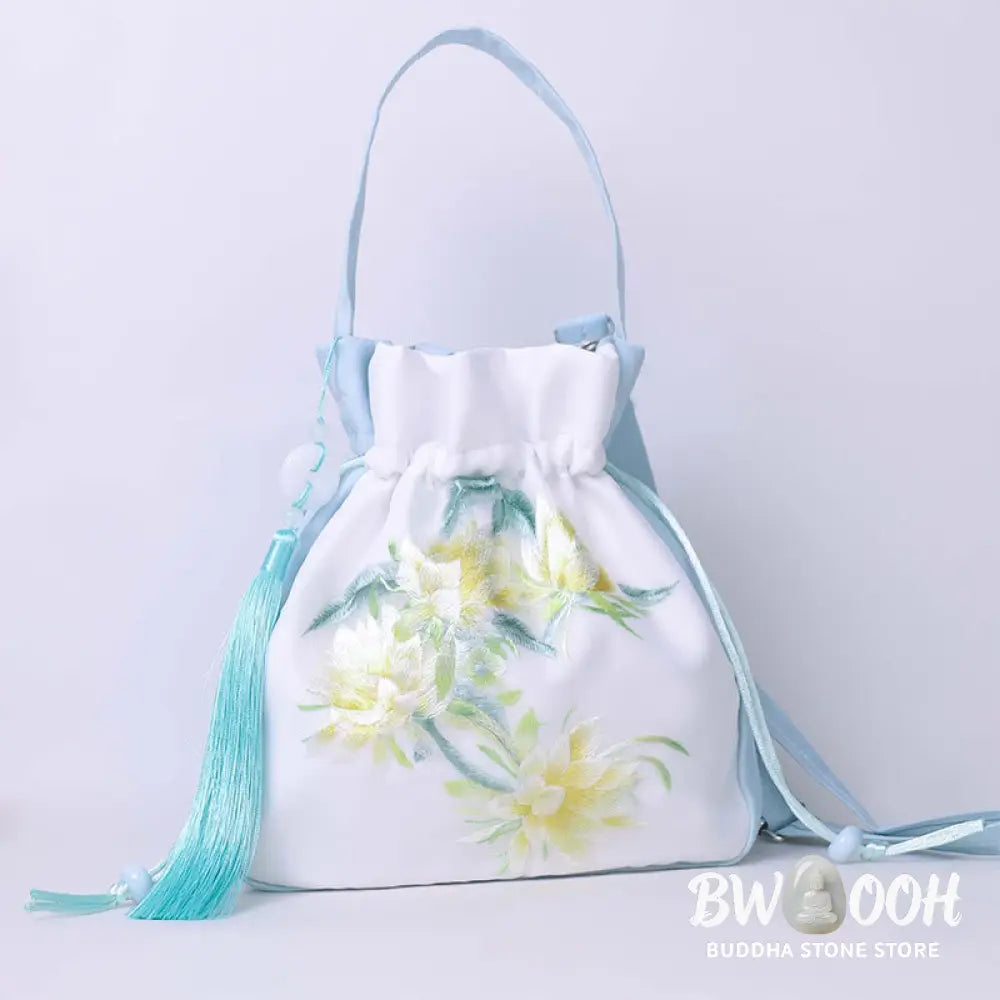 Buddha Stones Suzhou Embroidery Rabbit Lotus Epiphyllum Peony Magnolia Silk Tote Crossbody Bag Shoulder Bag Handbag