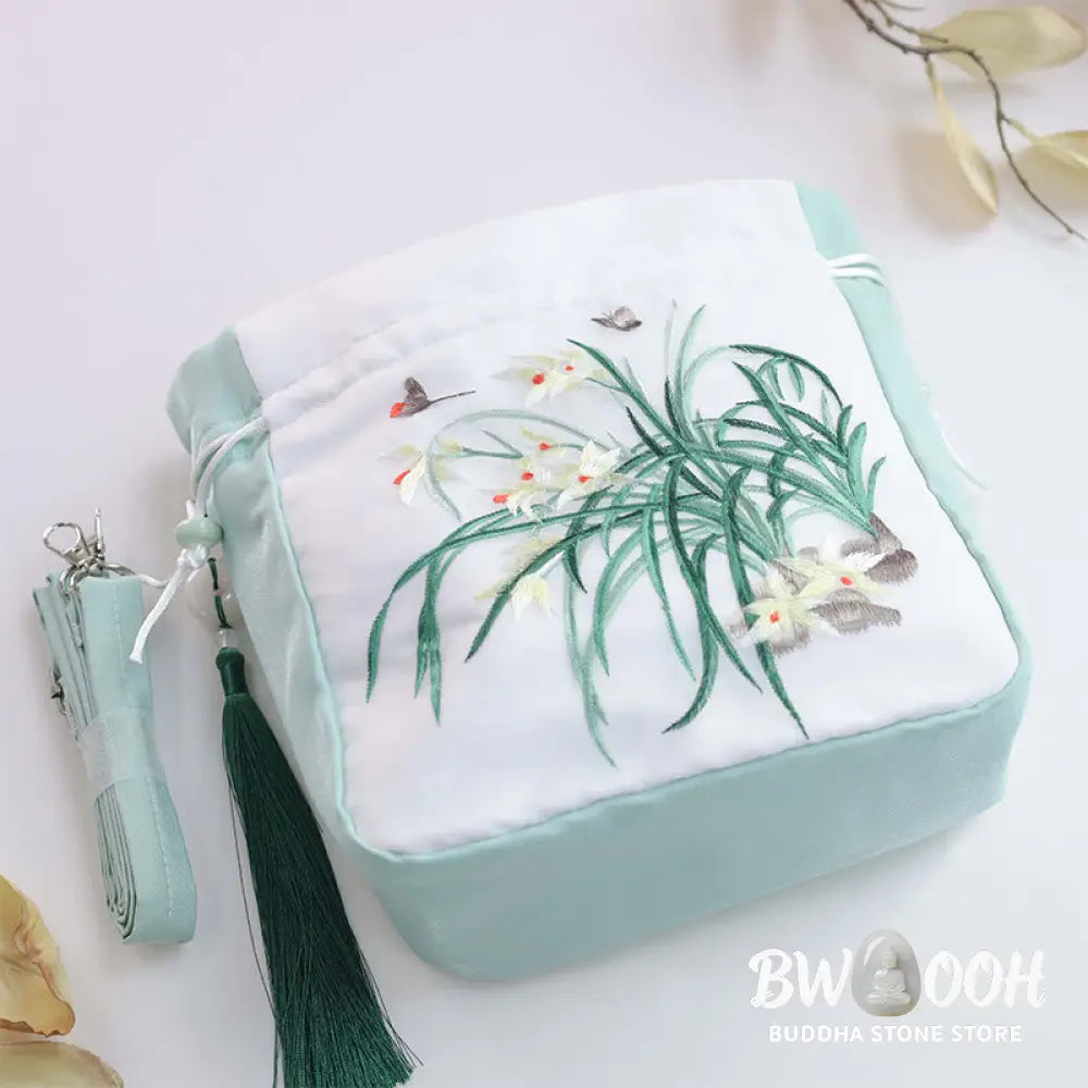 Buddha Stones Suzhou Embroidery Rabbit Lotus Epiphyllum Peony Magnolia Silk Tote Crossbody Bag Shoulder Bag Handbag