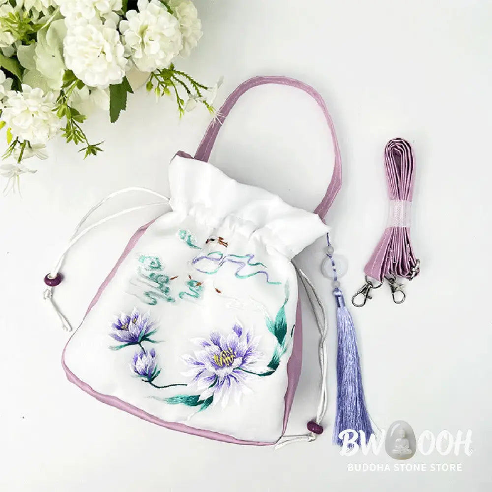 Buddha Stones Suzhou Embroidery Rabbit Lotus Epiphyllum Peony Magnolia Silk Tote Crossbody Bag Shoulder Bag Handbag