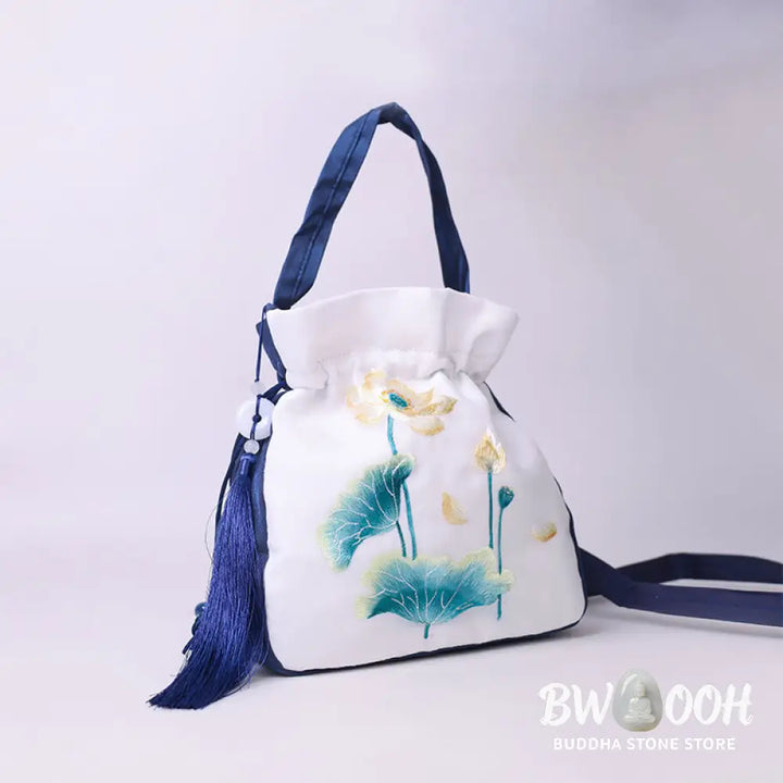 Buddha Stones Suzhou Embroidery Rabbit Lotus Epiphyllum Peony Magnolia Silk Tote Crossbody Bag Shoulder Bag Handbag