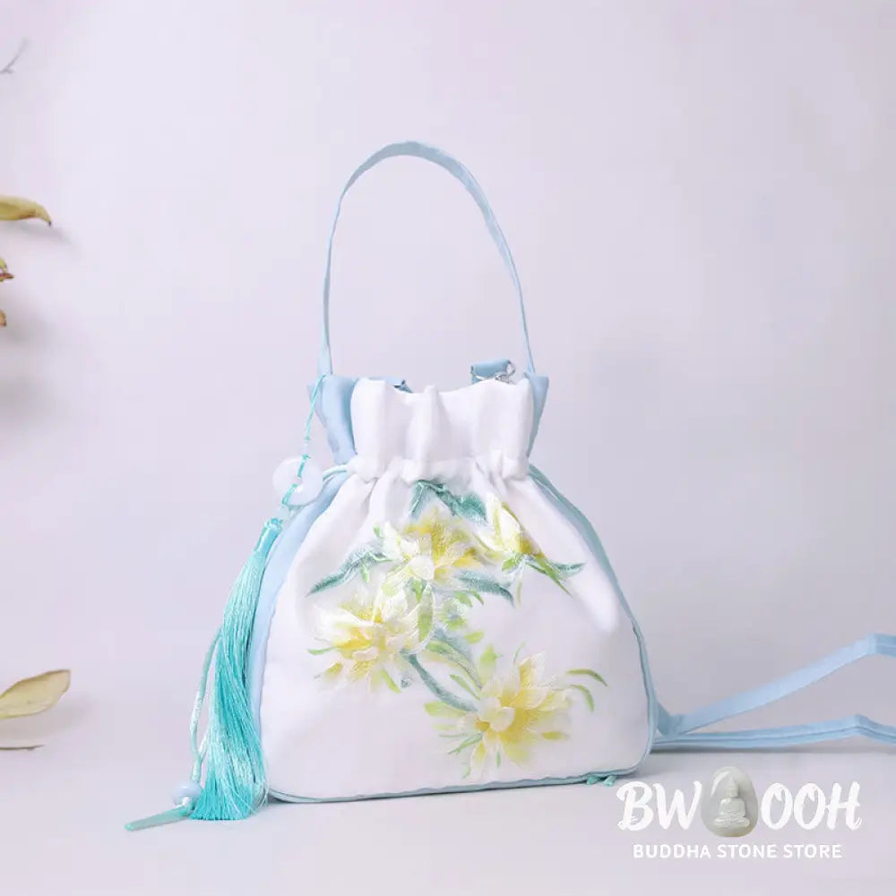 Buddha Stones Suzhou Embroidery Rabbit Lotus Epiphyllum Peony Magnolia Silk Tote Crossbody Bag Shoulder Bag Handbag