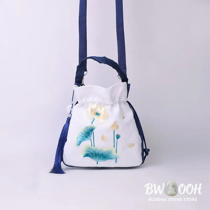 Buddha Stones Suzhou Embroidery Rabbit Lotus Epiphyllum Peony Magnolia Silk Tote Crossbody Bag Shoulder Bag Handbag