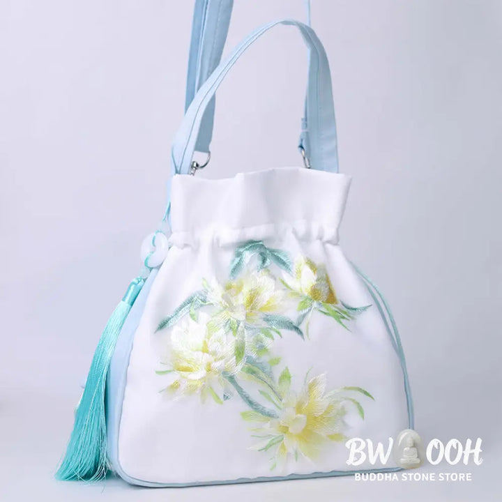 Buddha Stones Suzhou Embroidery Rabbit Lotus Epiphyllum Peony Magnolia Silk Tote Crossbody Bag Shoulder Bag Handbag