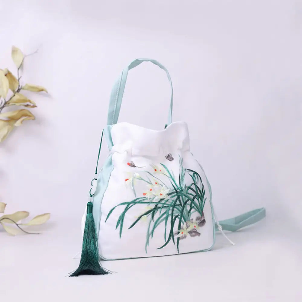 Buddha Stones Suzhou Embroidery Rabbit Lotus Epiphyllum Peony Magnolia Silk Tote Crossbody Bag Shoulder Bag Handbag