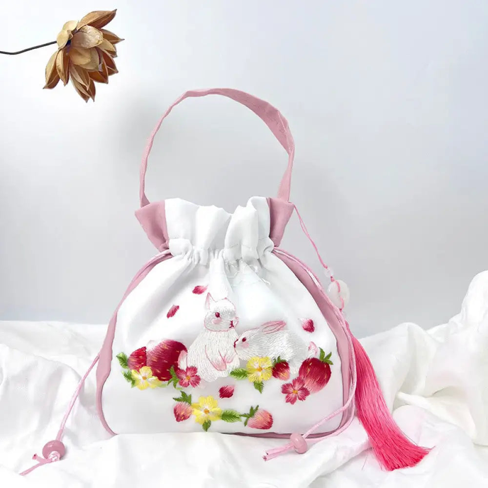 Buddha Stones Suzhou Embroidery Rabbit Lotus Epiphyllum Peony Magnolia Silk Tote Crossbody Bag Shoulder Bag Handbag