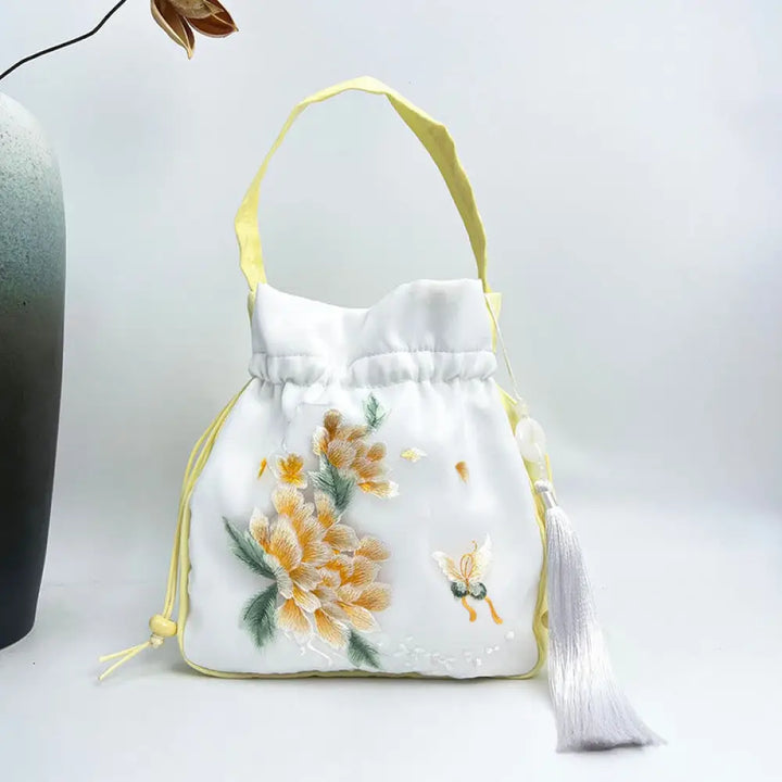 Buddha Stones Suzhou Embroidery Rabbit Lotus Epiphyllum Peony Magnolia Silk Tote Crossbody Bag Shoulder Bag Handbag