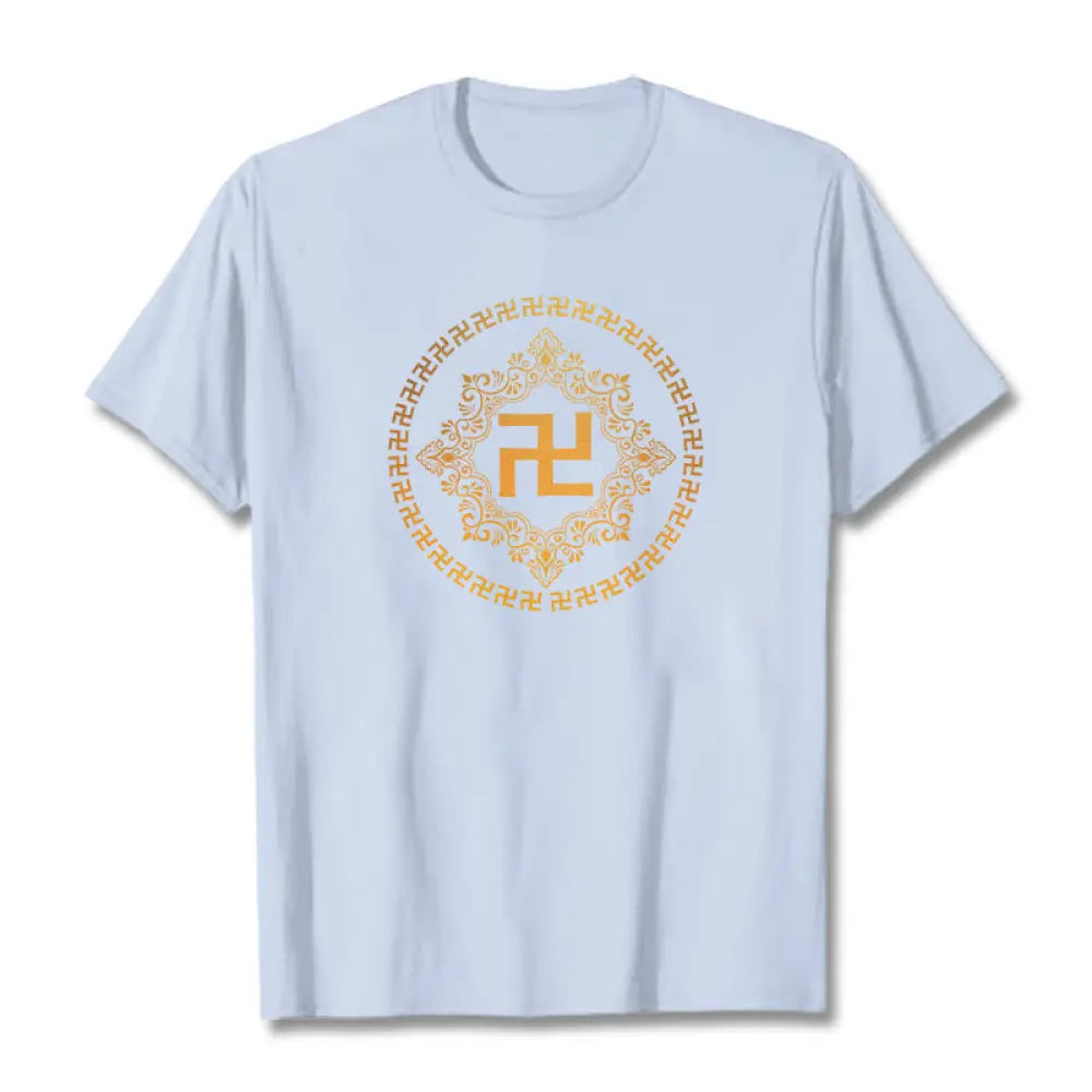 Buddha Stones Swastika Tee T-shirt - Light Cyan / S - T-Shirts