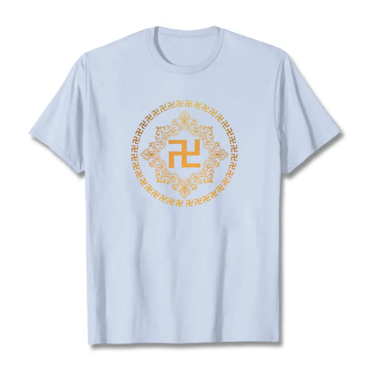 Buddha Stones Swastika Tee T-shirt - Light Cyan / S - T-Shirts
