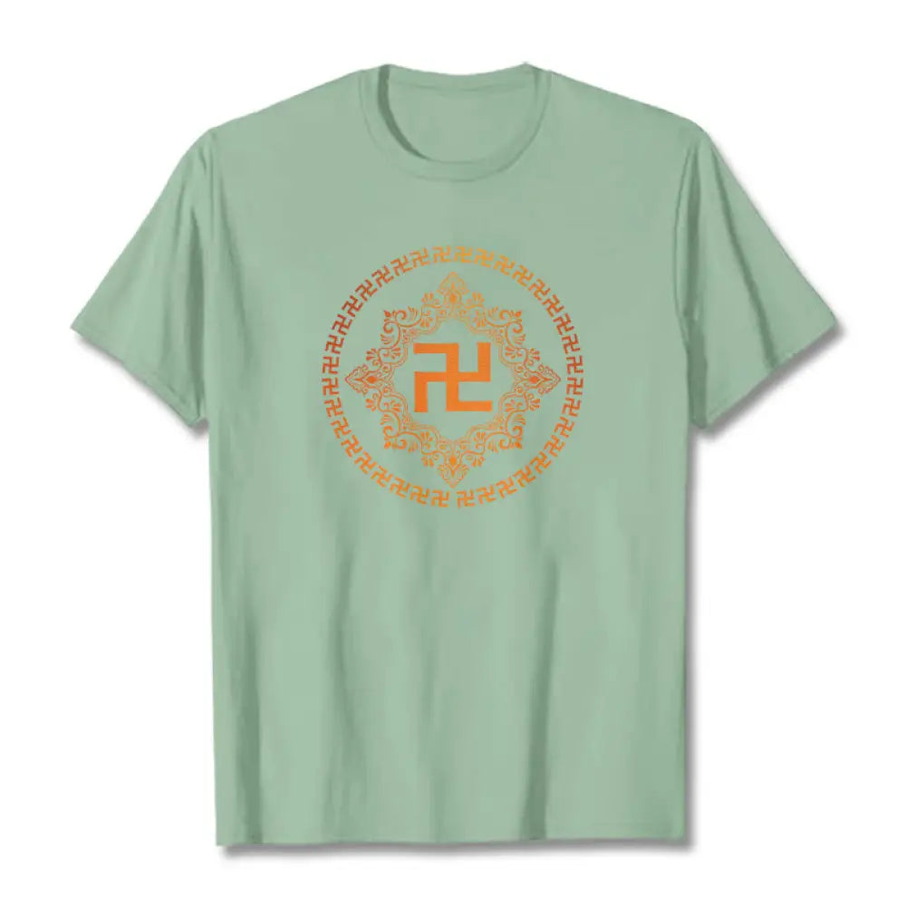 Buddha Stones Swastika Tee T-shirt - Pale Green / S - T-Shirts