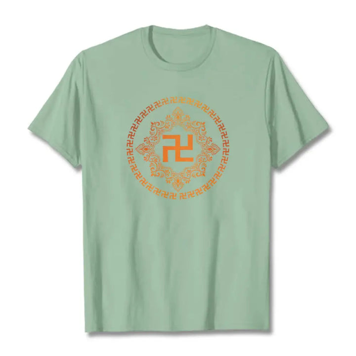 Buddha Stones Swastika Tee T-shirt - Pale Green / S - T-Shirts