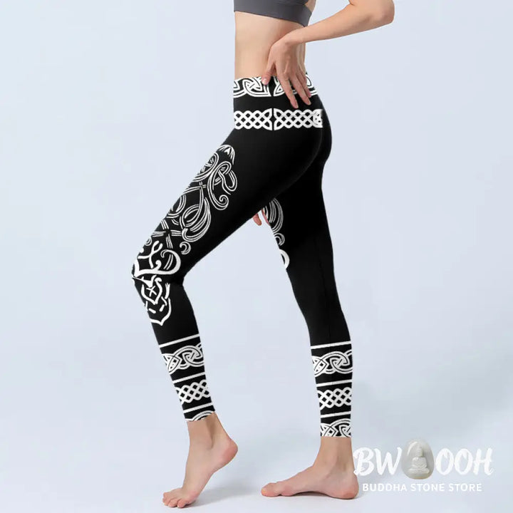 BWOOOH printed yoga leggings - Symmetrical Celtic Knot Pattern Print Gy